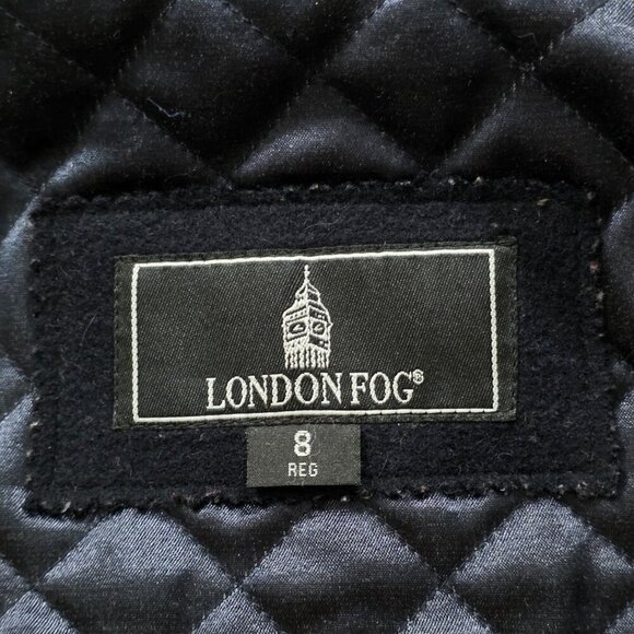 London Fog Coat Women 8R M Black Wool Blend Pockets Buttons Quilt Lined Preppy - Picture 3 of 16
